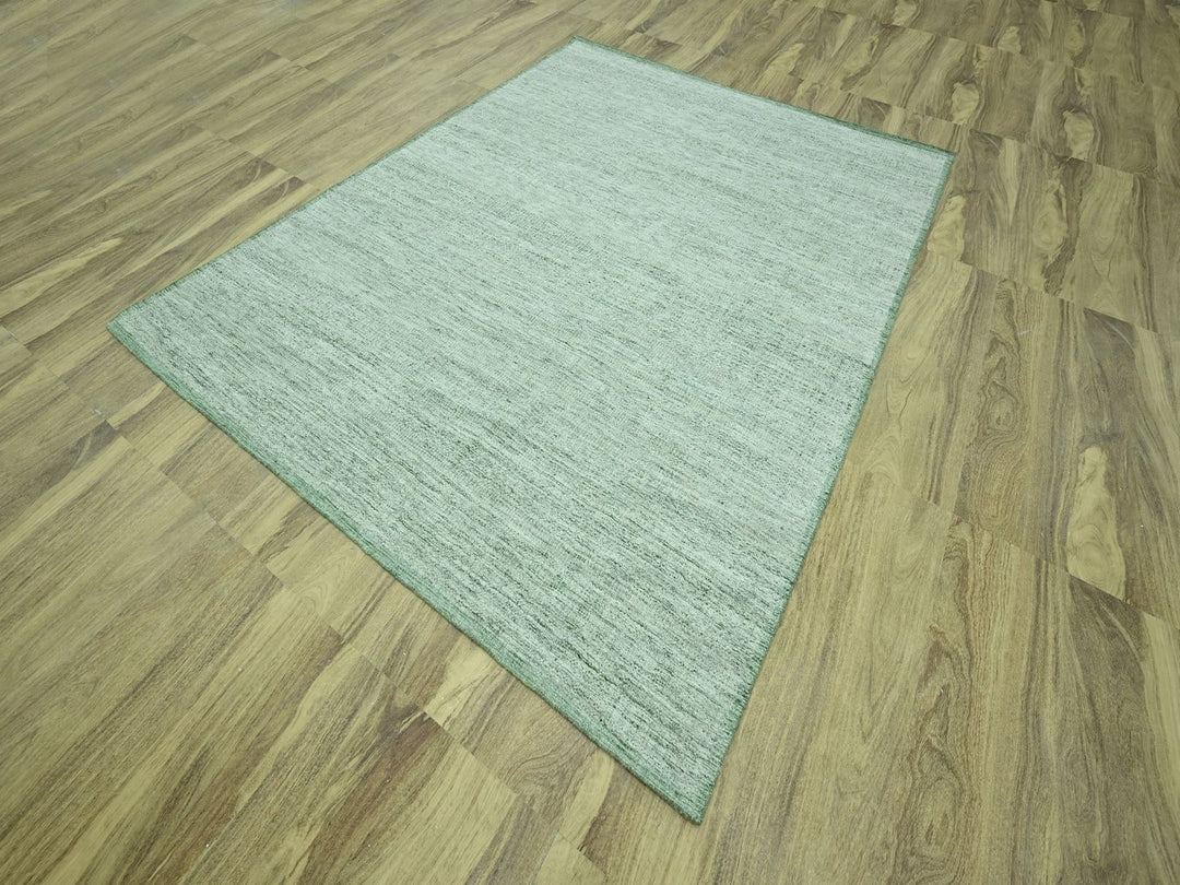 8'0" x 10'0" New Hand Knotted Green Wool Rectangle Oriental Rug - MOA10276947