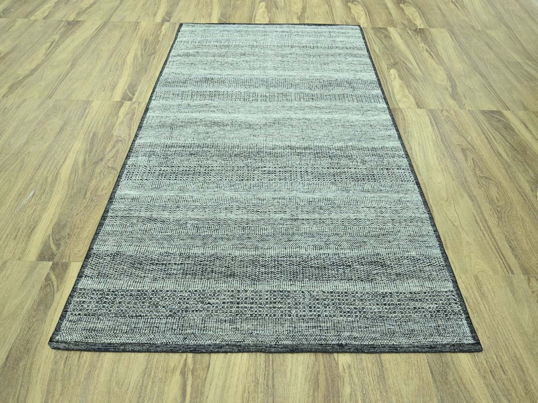 6'2" x 9'0" New Hand Knotted Black Wool Rectangle Oriental Rug - MOA10276954