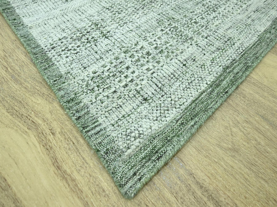 9'1" x 11'11" New Hand Knotted Green Wool Rectangle Oriental Rug - MOA10276984