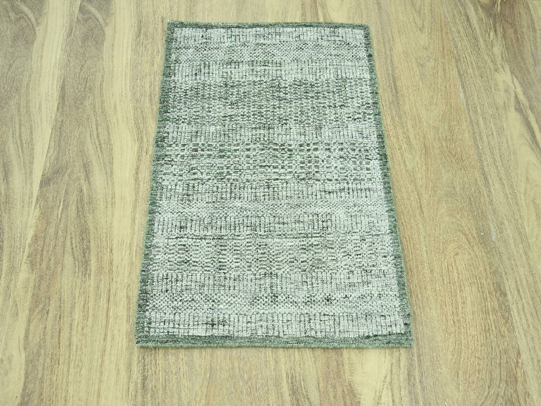 2'0" x 3'0" New Hand Knotted Green Wool Rectangle Oriental Rug - MOA10276989