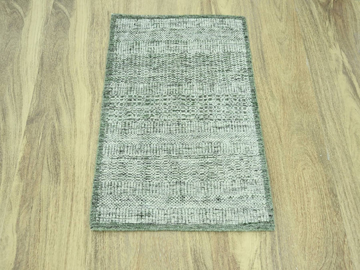 2'0" x 3'0" New Hand Knotted Green Wool Rectangle Oriental Rug - MOA10276989