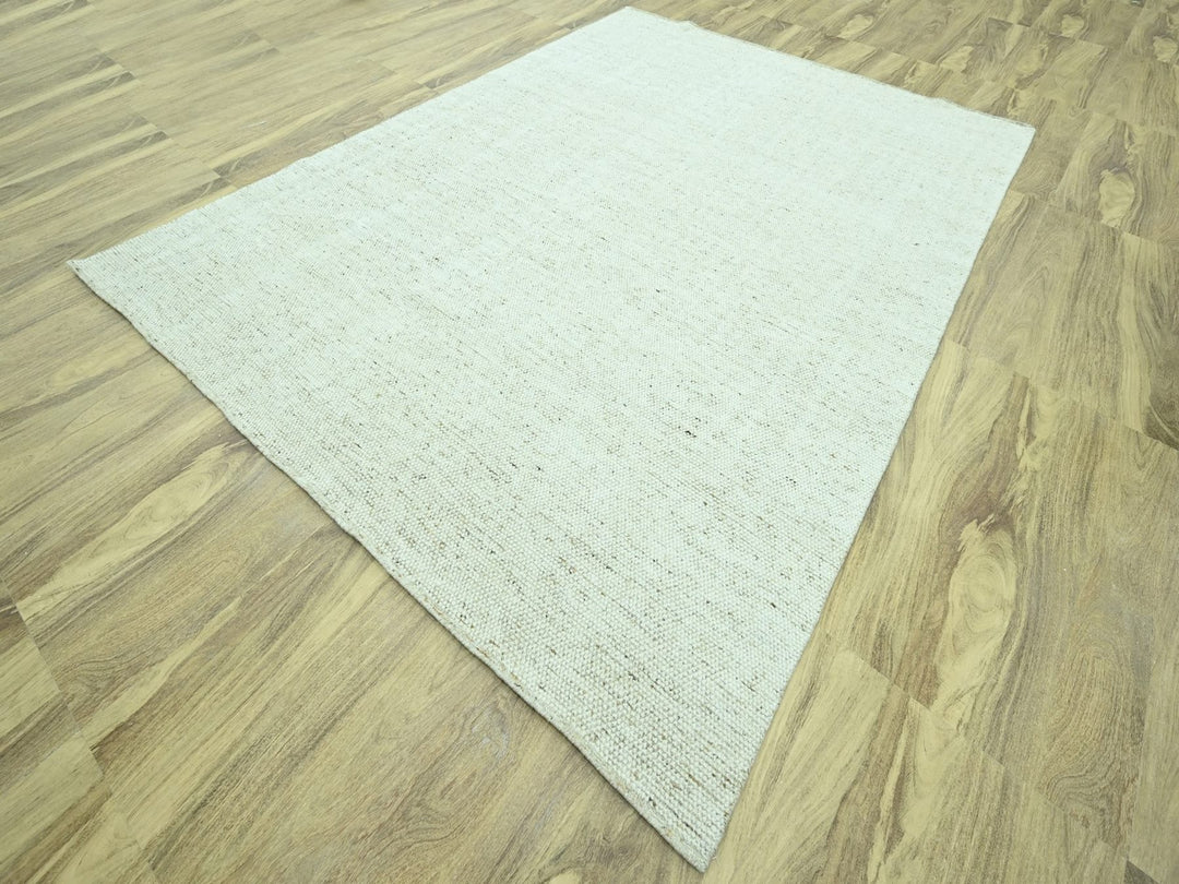 9'0" x 12'0" New Hand Knotted Ivory Wool Rectangle Oriental Rug - MOA10276993