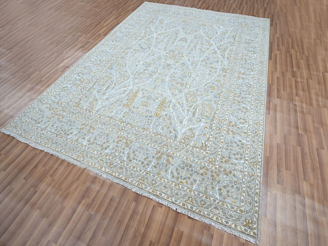 8'2" x 10'3" New Hand Knotted Grey Wool Rectangle Oriental Rug - MOA10276997