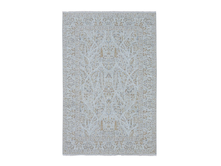 6'1" x 9'1" New Hand Knotted Grey Wool Rectangle Oriental Rug - MOA10276998