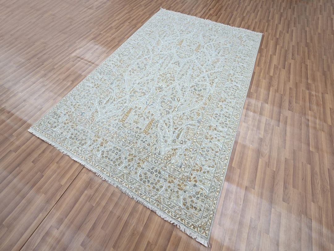 6'1" x 9'1" New Hand Knotted Grey Wool Rectangle Oriental Rug - MOA10276998