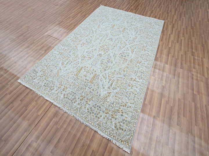 6'1" x 9'1" New Hand Knotted Grey Wool Rectangle Oriental Rug - MOA10276998