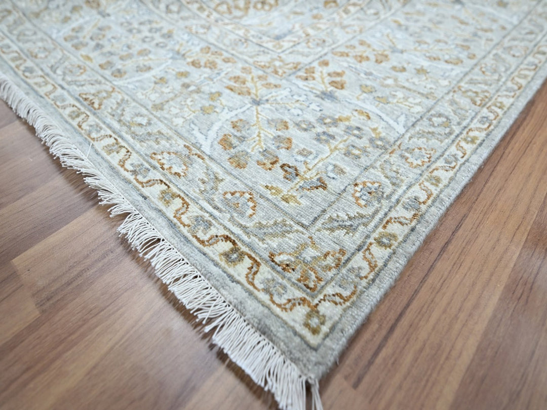 6'1" x 9'1" New Hand Knotted Grey Wool Rectangle Oriental Rug - MOA10276998