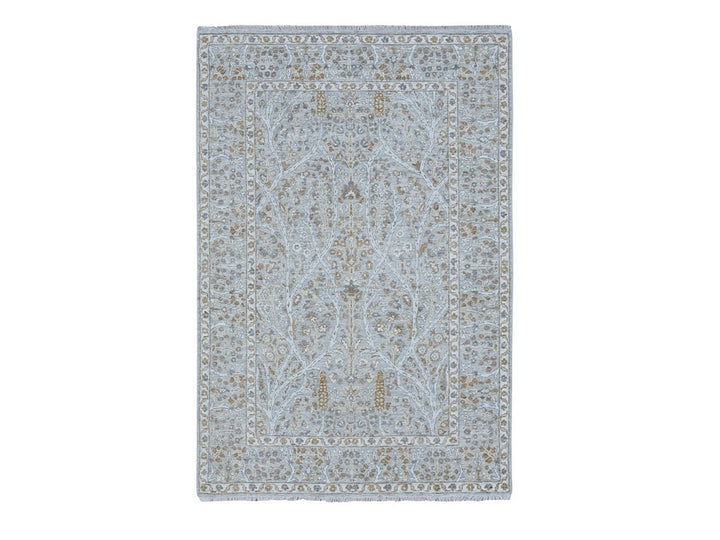 4'1" x 6'1" New Hand Knotted Grey Wool Rectangle Oriental Rug - MOA10277000