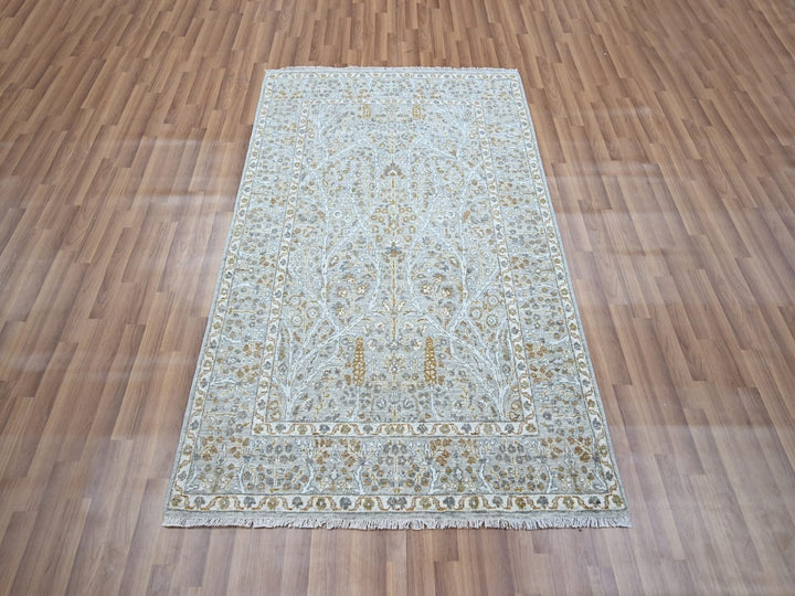4'1" x 6'1" New Hand Knotted Grey Wool Rectangle Oriental Rug - MOA10277000
