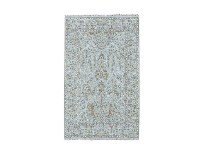 3'1" x 5'0" New Hand Knotted Grey Wool Rectangle Oriental Rug - MOA10277001
