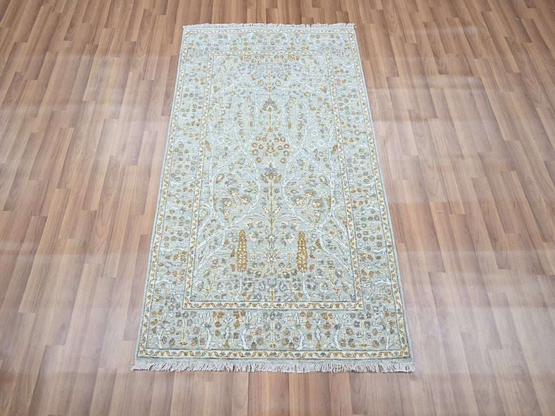 3'1" x 5'0" New Hand Knotted Grey Wool Rectangle Oriental Rug - MOA10277001