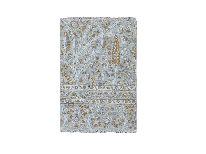 2'0" x 3'0" New Hand Knotted Grey Wool Rectangle Oriental Rug - MOA10277002