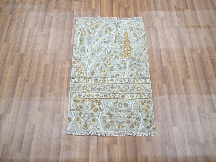 2'0" x 3'0" New Hand Knotted Grey Wool Rectangle Oriental Rug - MOA10277002