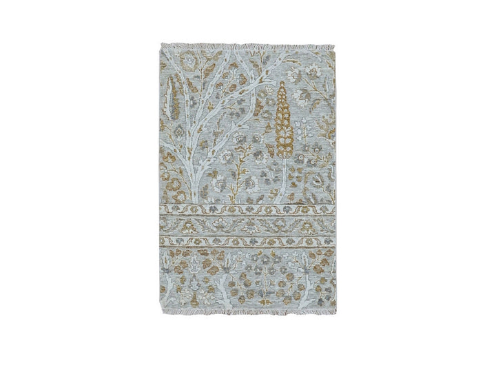 2'0" x 3'0" New Hand Knotted Grey Wool Rectangle Oriental Rug - MOA10277003