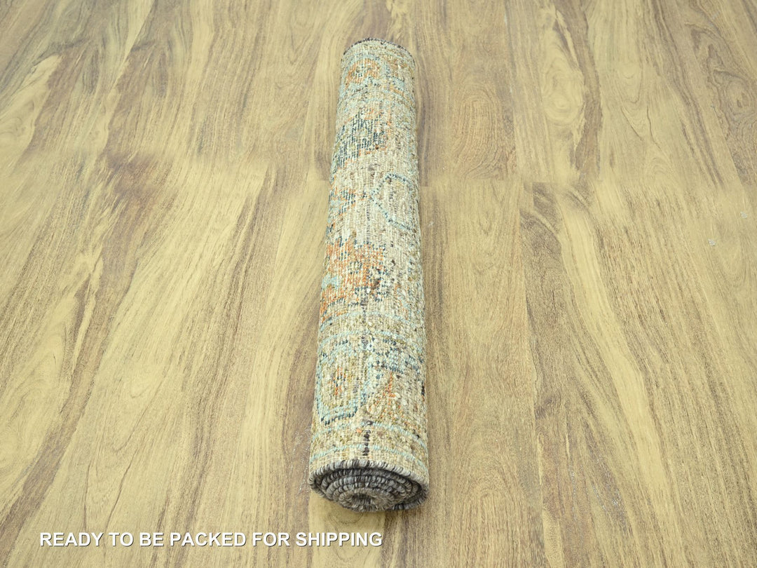 4'2" x 10'2" New Hand Knotted Brown Wool Runner Oriental Rug - MOA10277025
