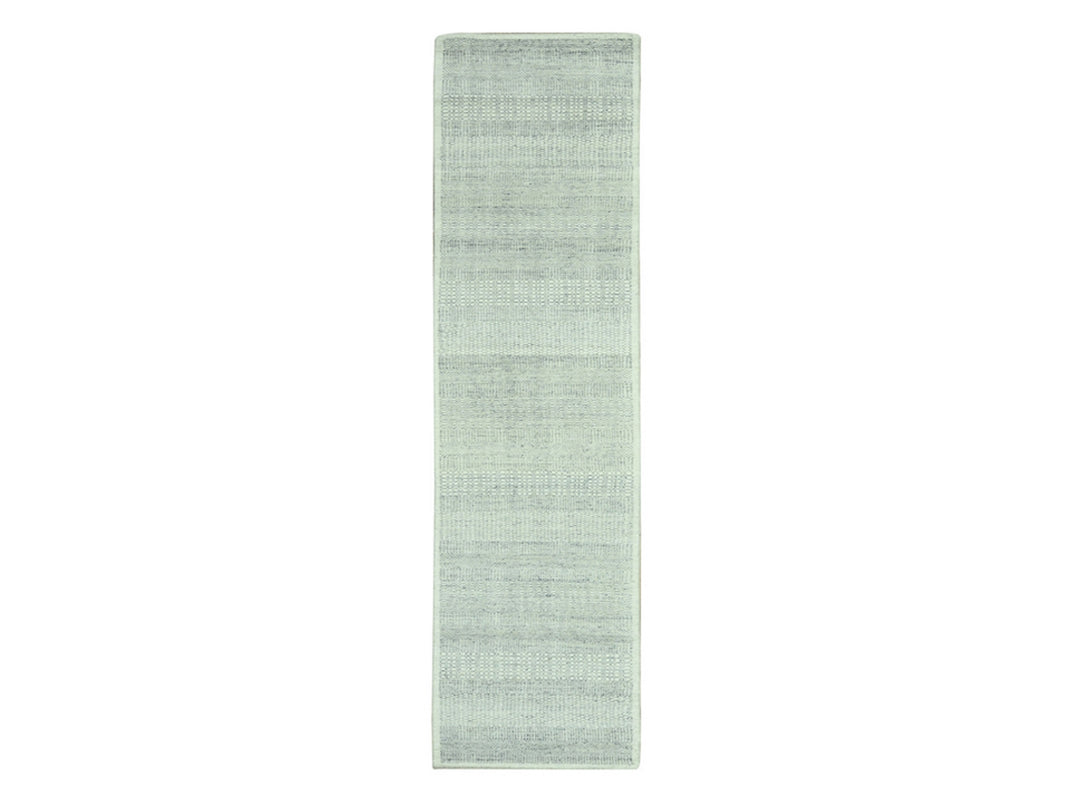 2'6" x 11'10" New Hand Knotted Grey Wool Runner Oriental Rug - MOA10277061
