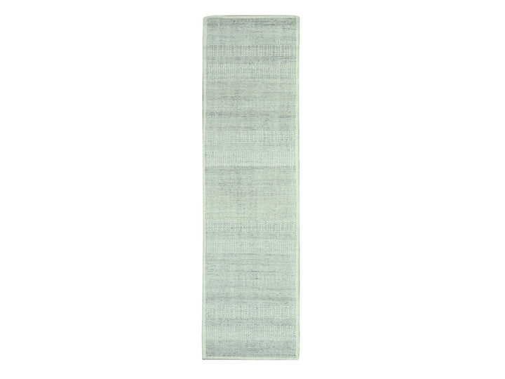 2'6" x 11'10" New Hand Knotted Grey Wool Runner Oriental Rug - MOA10277061