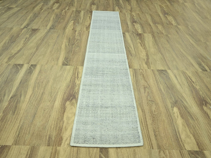 2'6" x 11'10" New Hand Knotted Grey Wool Runner Oriental Rug - MOA10277061