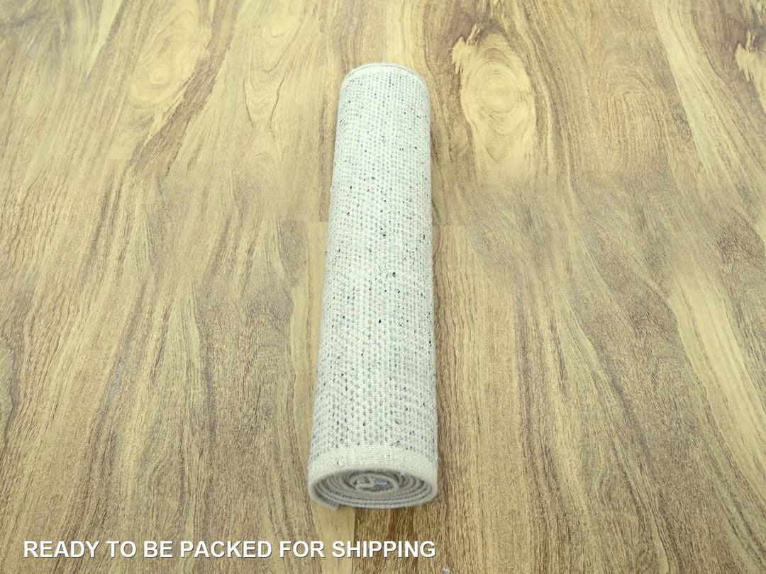 2'6" x 11'10" New Hand Knotted Grey Wool Runner Oriental Rug - MOA10277061