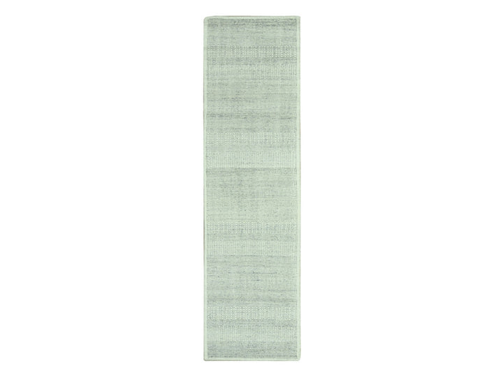 2'9" x 11'10" New Hand Knotted Grey Wool Runner Oriental Rug - MOA10277062