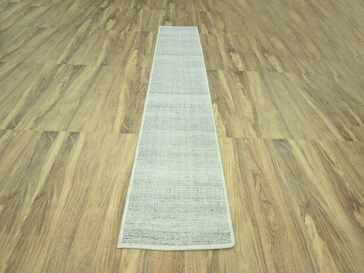2'9" x 11'10" New Hand Knotted Grey Wool Runner Oriental Rug - MOA10277062