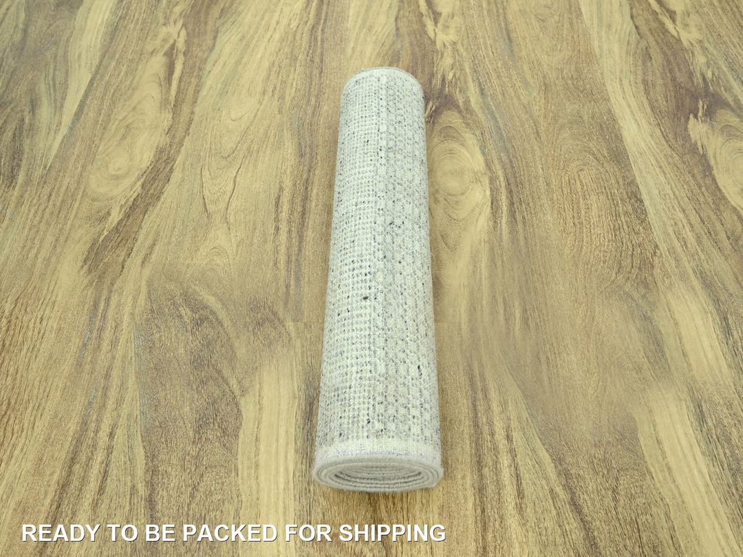2'9" x 11'10" New Hand Knotted Grey Wool Runner Oriental Rug - MOA10277062