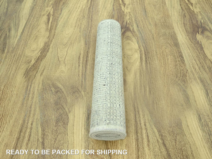 2'9" x 11'10" New Hand Knotted Grey Wool Runner Oriental Rug - MOA10277062
