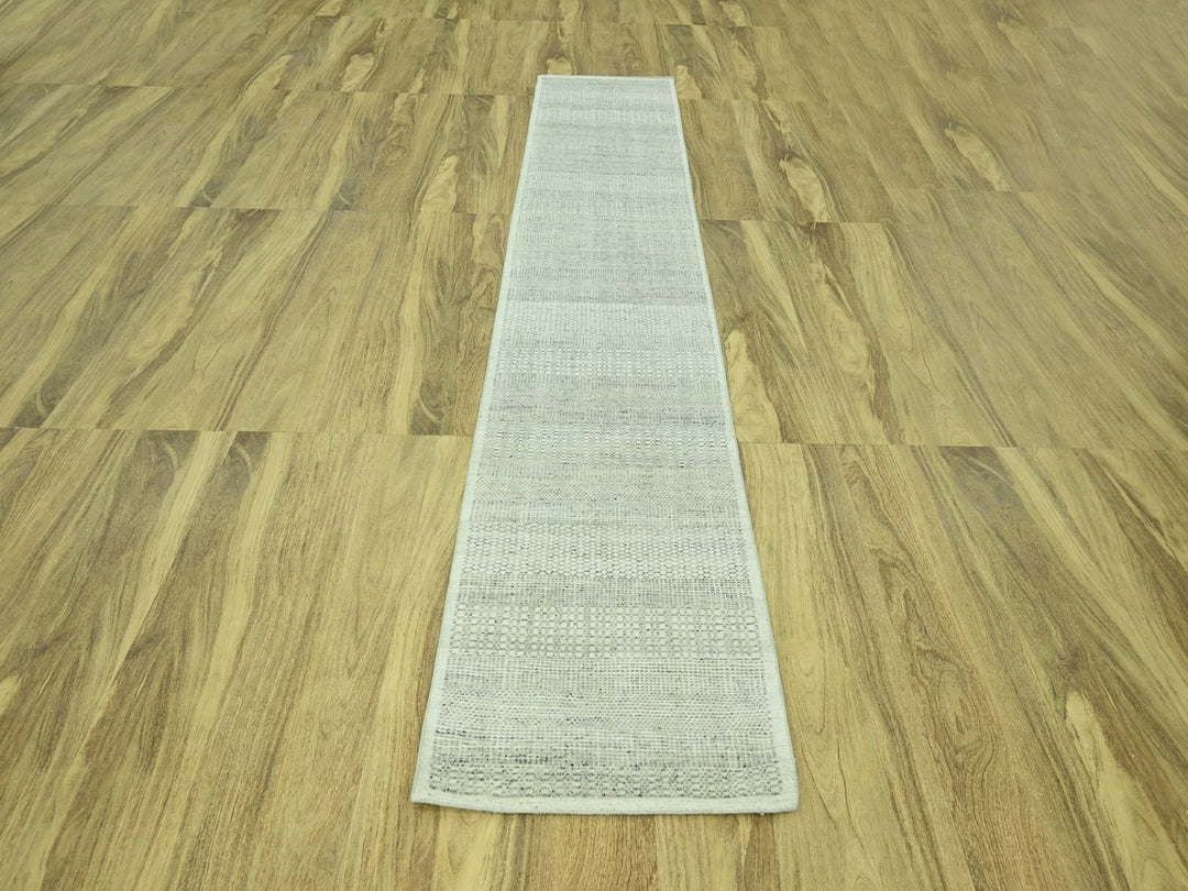 2'8" x 11'10" New Hand Knotted Grey Wool Runner Oriental Rug - MOA10277063