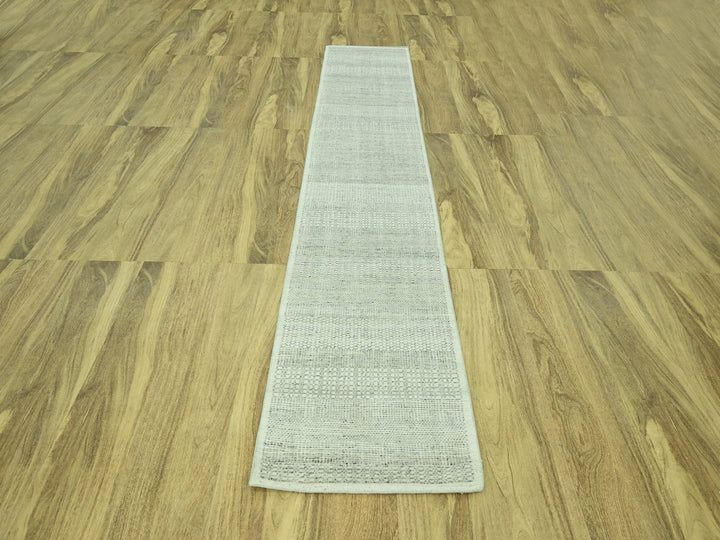 2'8" x 11'10" New Hand Knotted Grey Wool Runner Oriental Rug - MOA10277063
