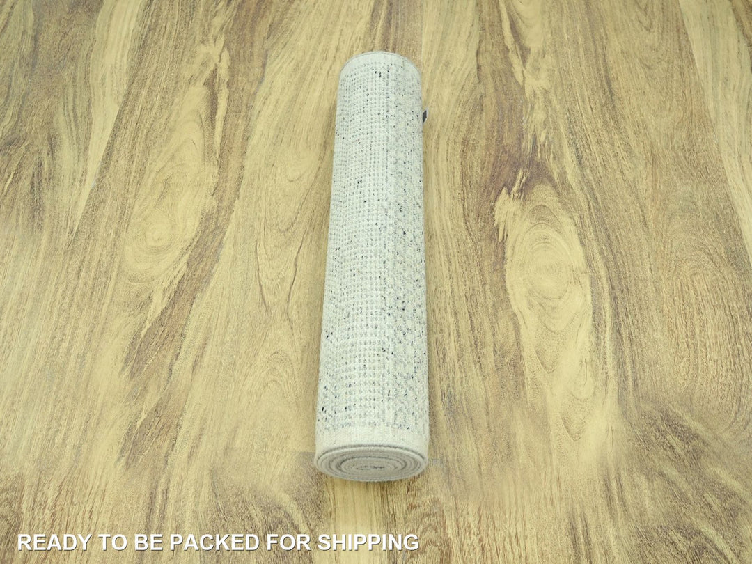 2'8" x 11'10" New Hand Knotted Grey Wool Runner Oriental Rug - MOA10277063