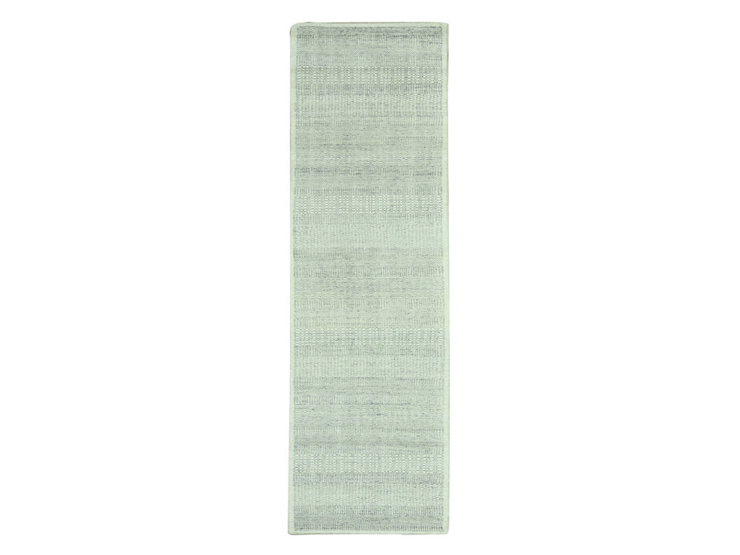 2'7" x 10'3" New Hand Knotted Grey Wool Runner Oriental Rug - MOA10277064