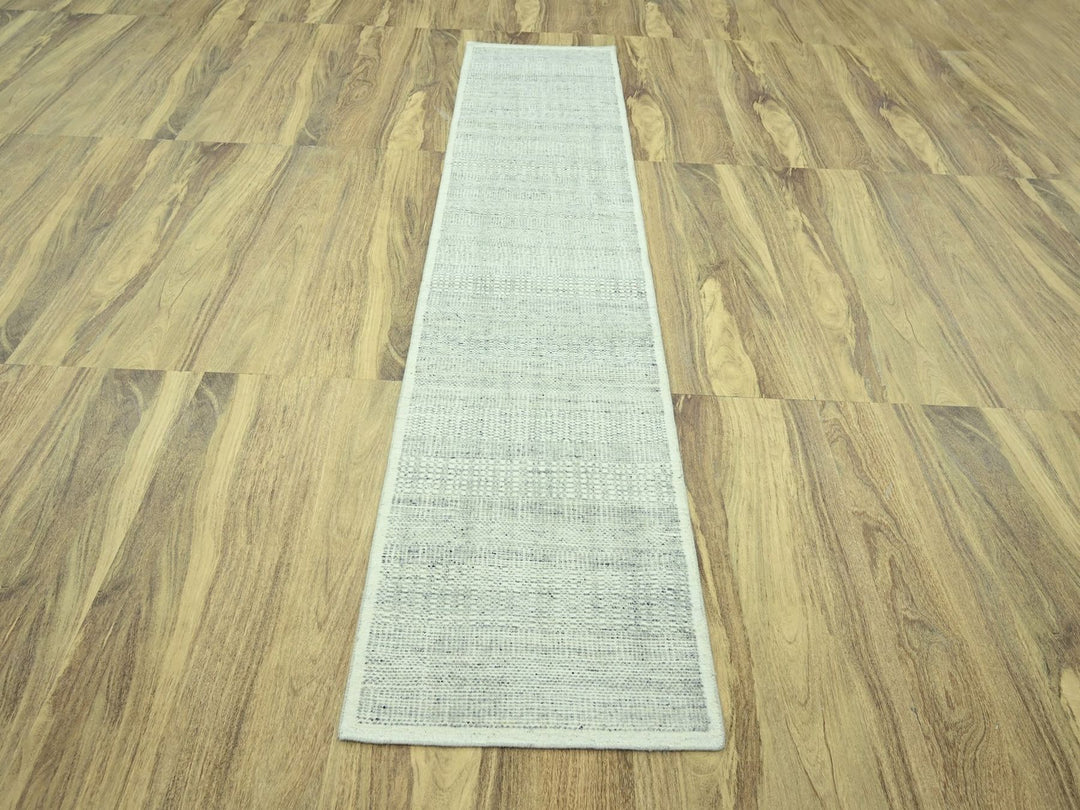 2'7" x 10'3" New Hand Knotted Grey Wool Runner Oriental Rug - MOA10277064