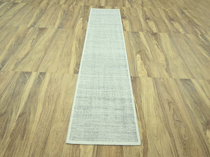 2'7" x 10'3" New Hand Knotted Grey Wool Runner Oriental Rug - MOA10277064