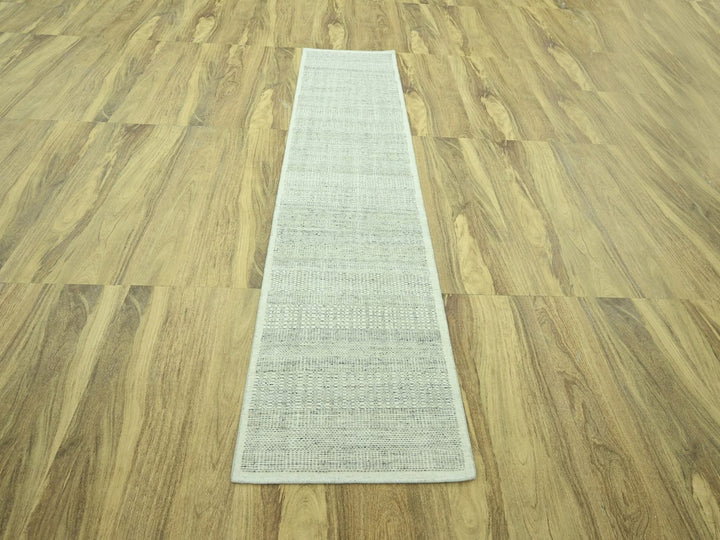 2'8" x 10'2" New Hand Knotted Grey Wool Runner Oriental Rug - MOA10277065