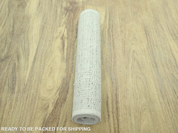 2'8" x 10'2" New Hand Knotted Grey Wool Runner Oriental Rug - MOA10277065