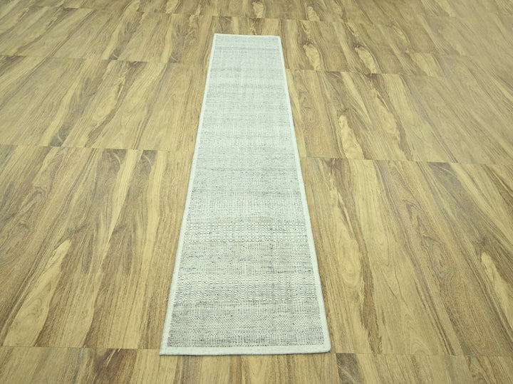 2'7" x 10'2" New Hand Knotted Grey Wool Runner Oriental Rug - MOA10277066