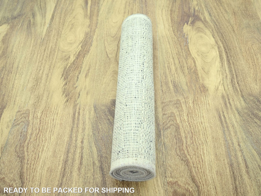 2'7" x 10'2" New Hand Knotted Grey Wool Runner Oriental Rug - MOA10277066