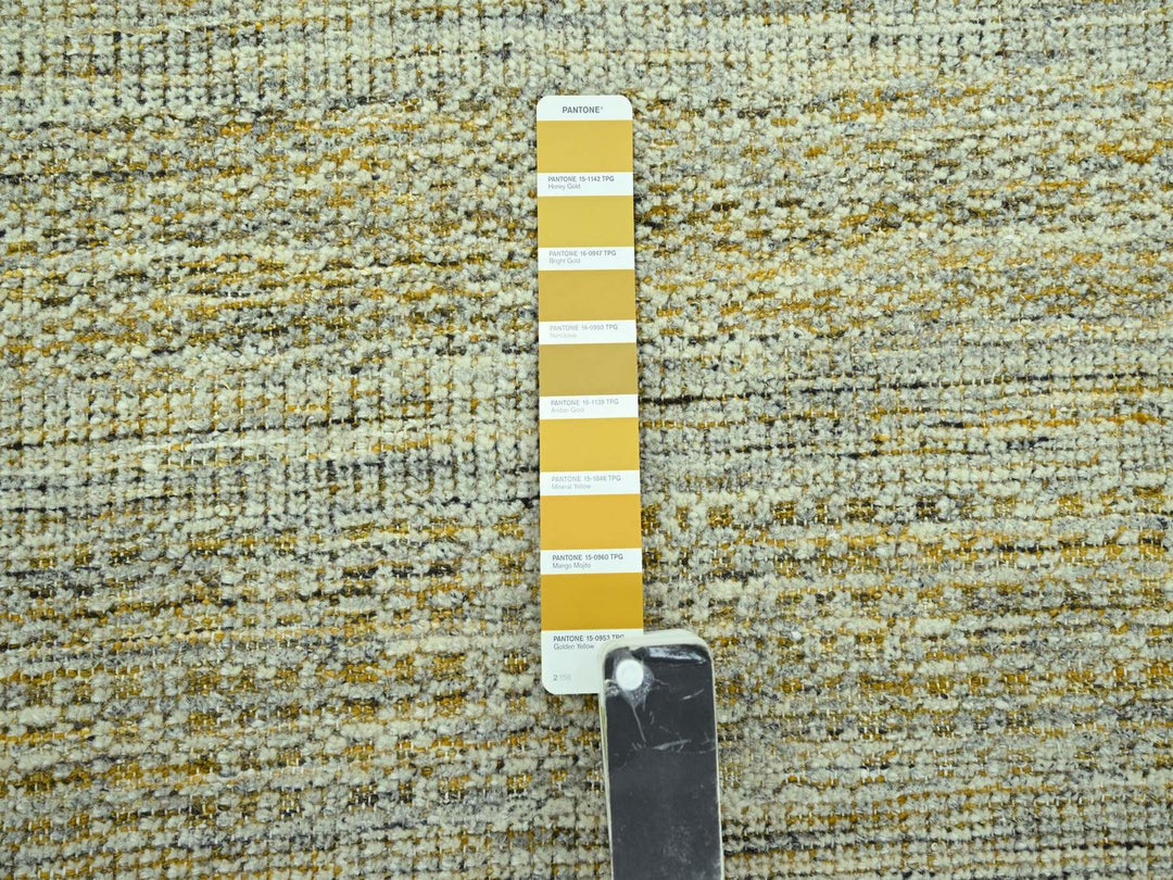 9'0" x 12'0" New Hand Knotted Yellow Wool Rectangle Oriental Rug - MOA10277067