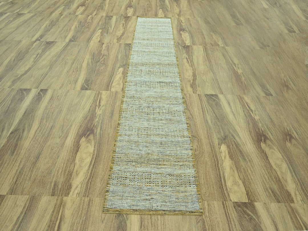 2'7" x 12'0" New Hand Knotted Yellow Wool Runner Oriental Rug - MOA10277068