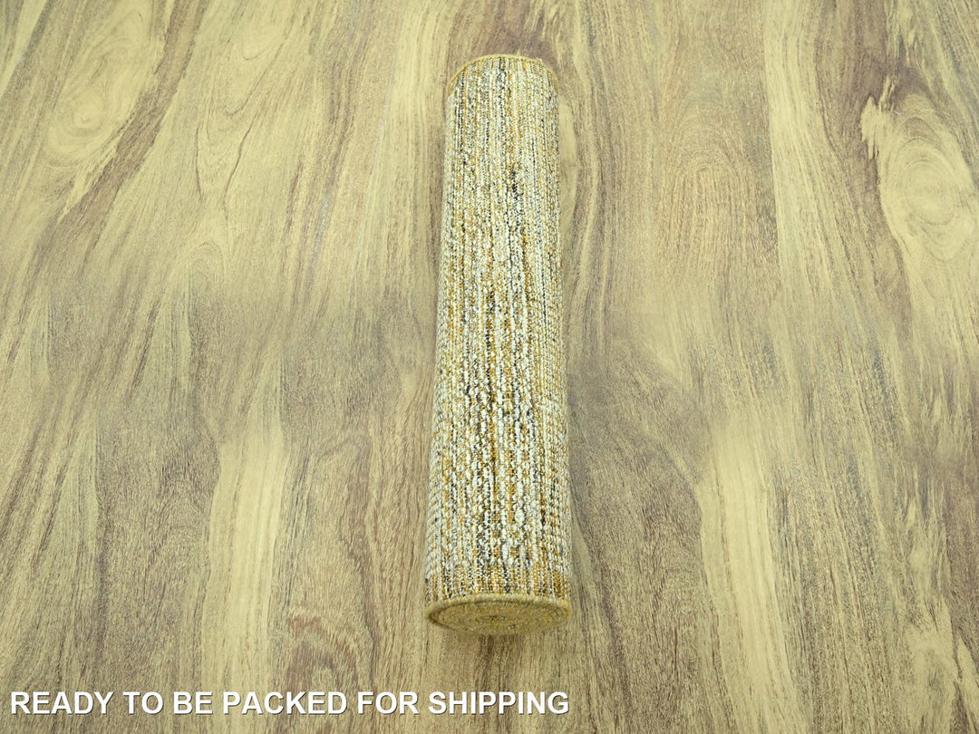 2'7" x 12'0" New Hand Knotted Yellow Wool Runner Oriental Rug - MOA10277068