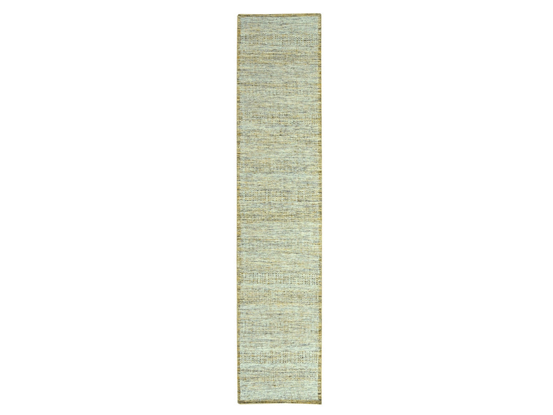 2'7" x 12'0" New Hand Knotted Yellow Wool Runner Oriental Rug - MOA10277070