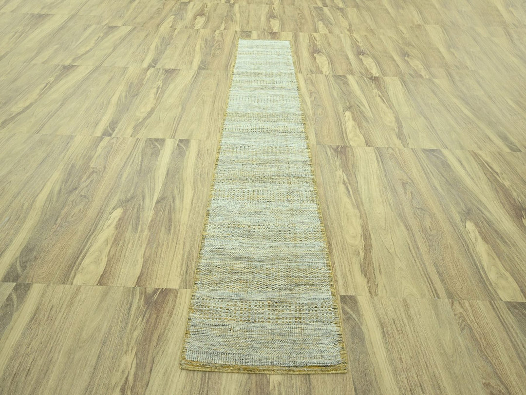 2'7" x 12'0" New Hand Knotted Yellow Wool Runner Oriental Rug - MOA10277070