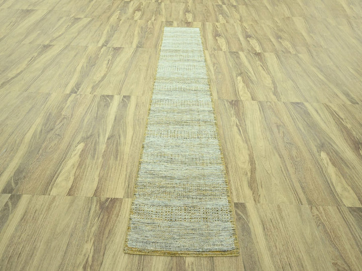 2'7" x 12'0" New Hand Knotted Yellow Wool Runner Oriental Rug - MOA10277070