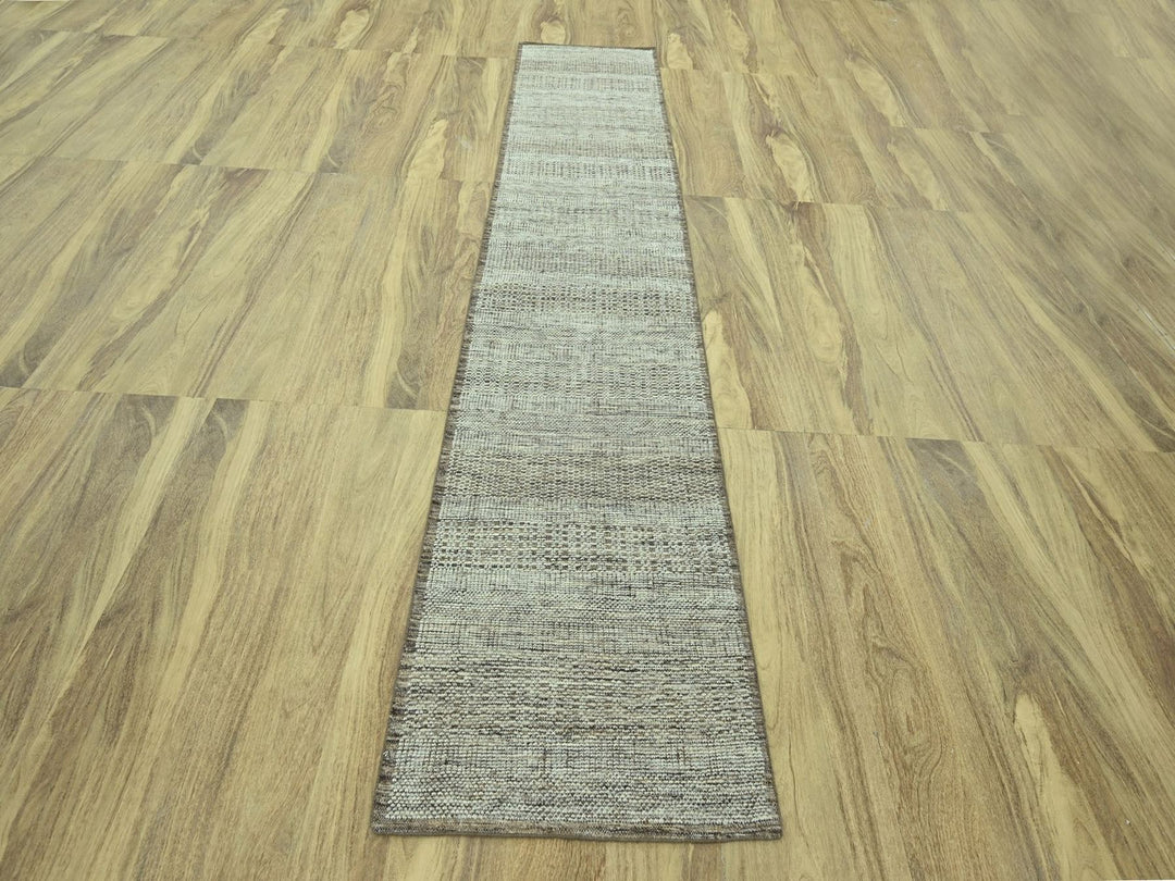 2'7" x 11'10" New Hand Knotted Brown Wool Runner Oriental Rug - MOA10277073