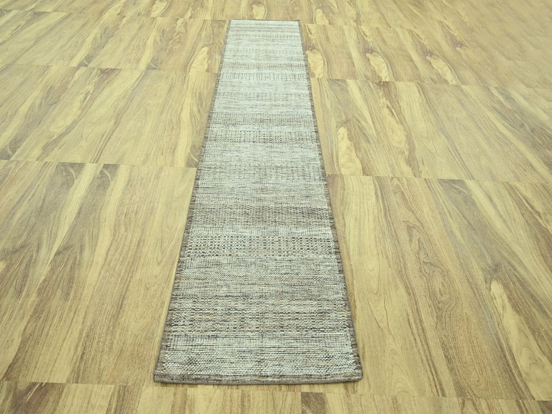2'7" x 10'1" New Hand Knotted Brown Wool Runner Oriental Rug - MOA10277076