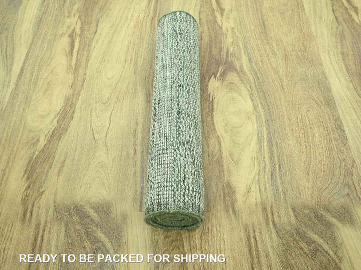 2'8" x 12'0" New Hand Knotted Green Wool Runner Oriental Rug - MOA10277079