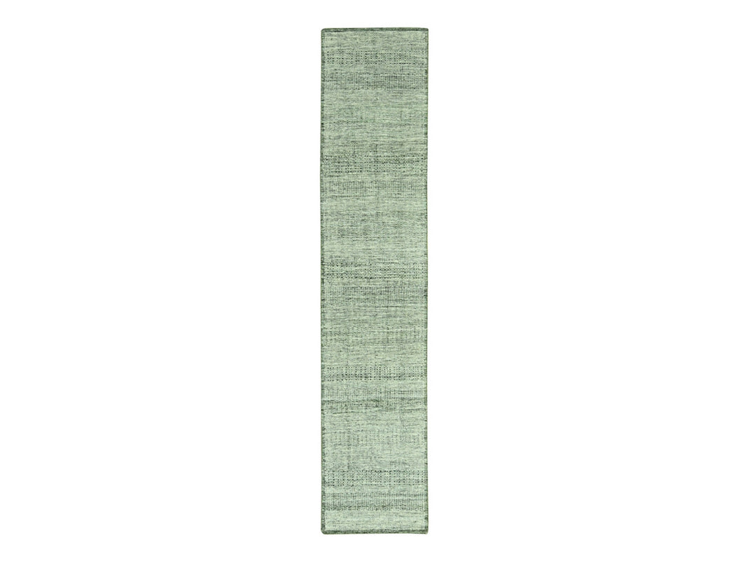 2'7" x 12'0" New Hand Knotted Green Wool Runner Oriental Rug - MOA10277080