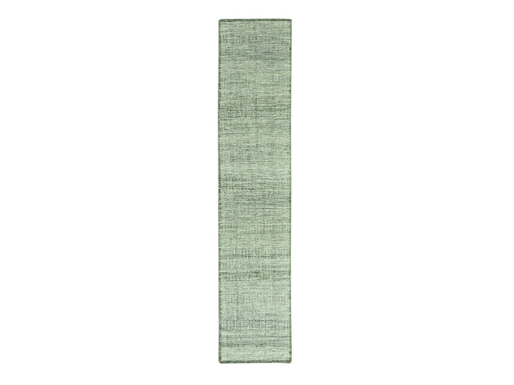 2'7" x 12'0" New Hand Knotted Green Wool Runner Oriental Rug - MOA10277080