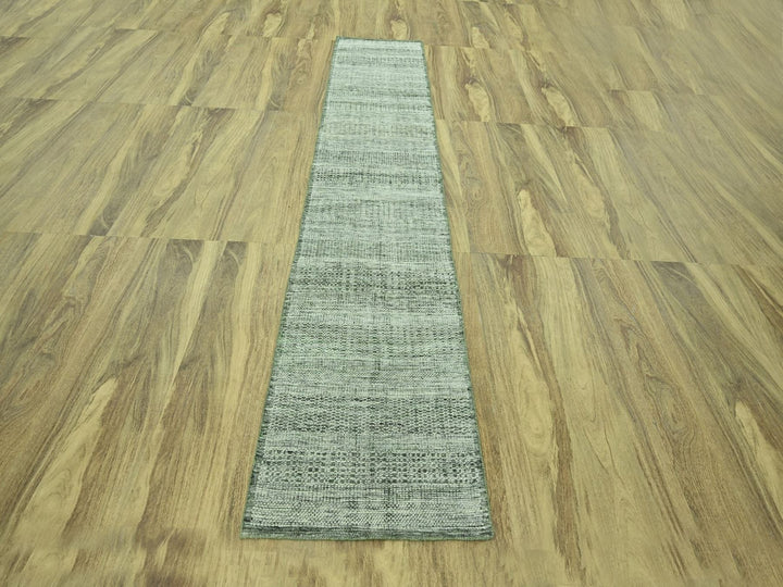 2'7" x 12'0" New Hand Knotted Green Wool Runner Oriental Rug - MOA10277080