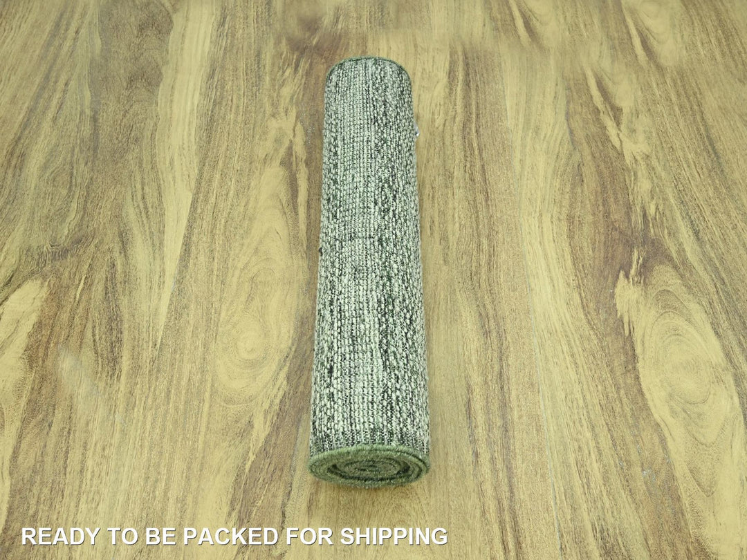 2'7" x 12'0" New Hand Knotted Green Wool Runner Oriental Rug - MOA10277080